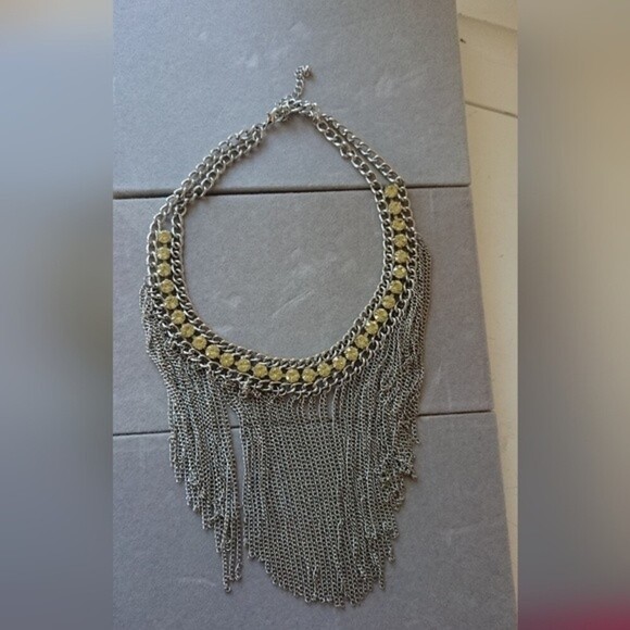 Yellow Rhinestone & Chains Statement choker Necklace - Picture 1 of 9